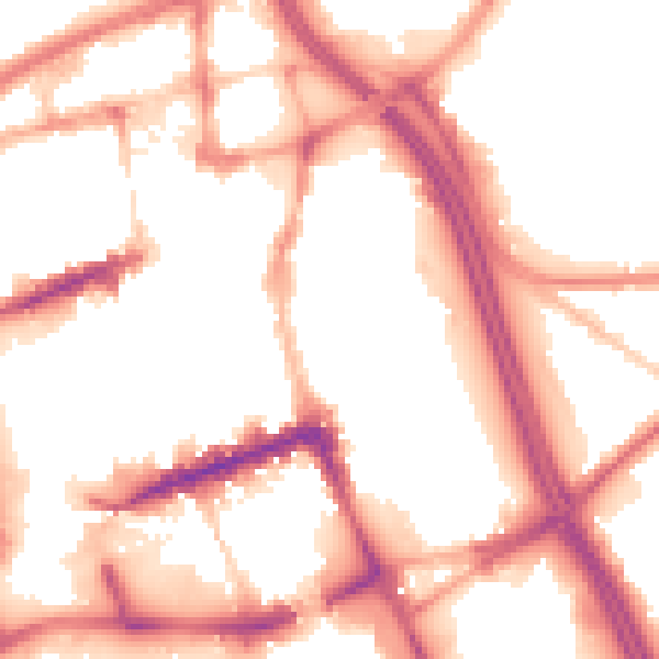 Night-time road noise heatmap for BL1 1DY