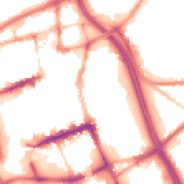 Night-time road noise heatmap for BL1 1EB