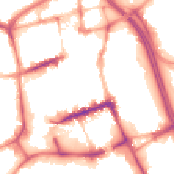 Night-time road noise heatmap for BL1 1JZ