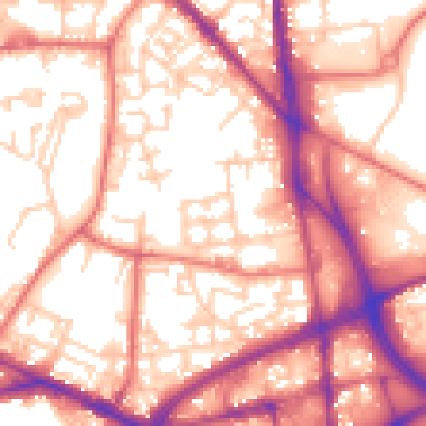 Daytime road noise heatmap for BL1 2JZ