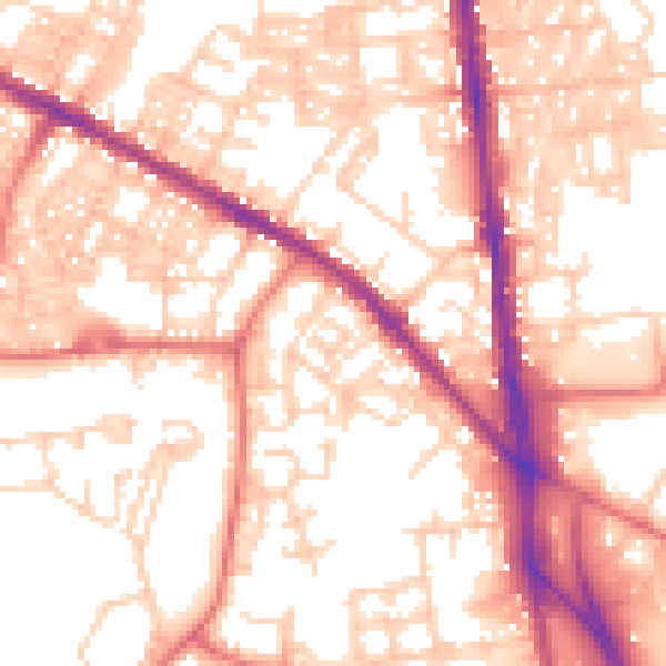 Daytime road noise heatmap for BL1 3NQ