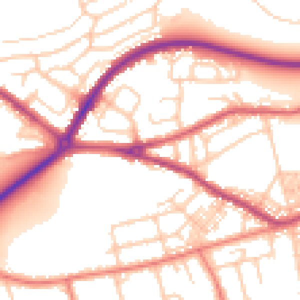 Daytime road noise heatmap for BL1 5QW