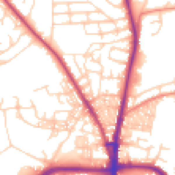 Daytime road noise heatmap for BL1 7AU