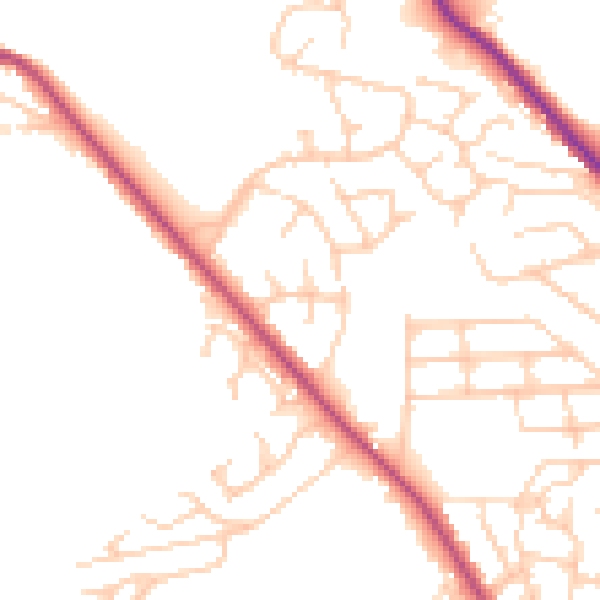 Daytime road noise heatmap for BL1 7DE