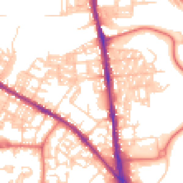 Daytime road noise heatmap for BL1 8EJ
