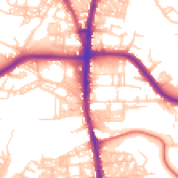 Daytime road noise heatmap for BL1 8PE