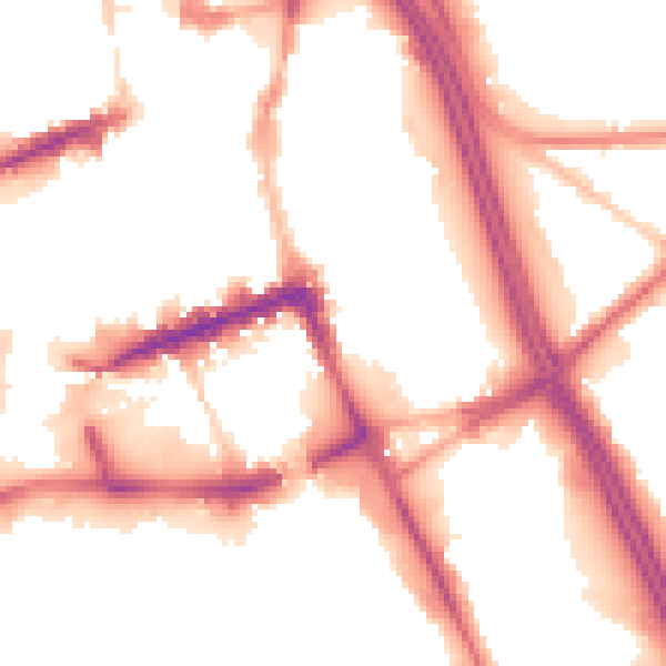 Night-time road noise heatmap for BL2 1BJ