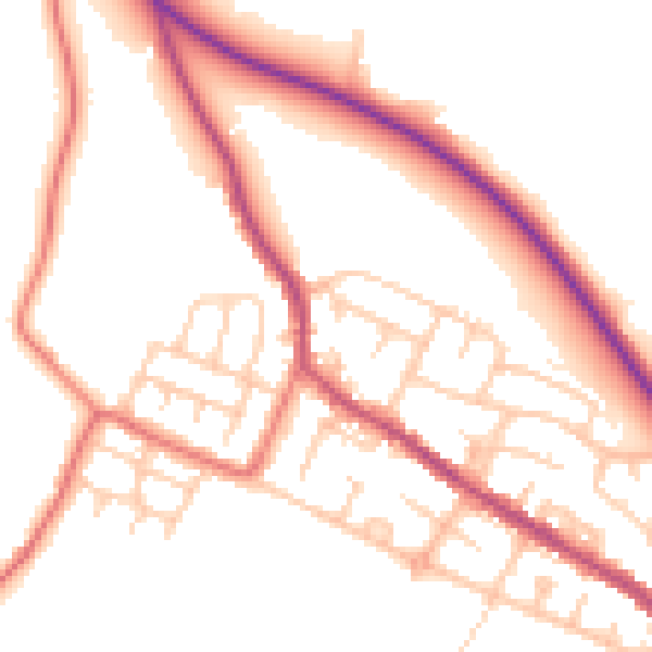 Daytime road noise heatmap for BL6 5ED