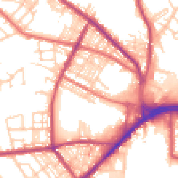 Daytime road noise heatmap for BL8 2QZ
