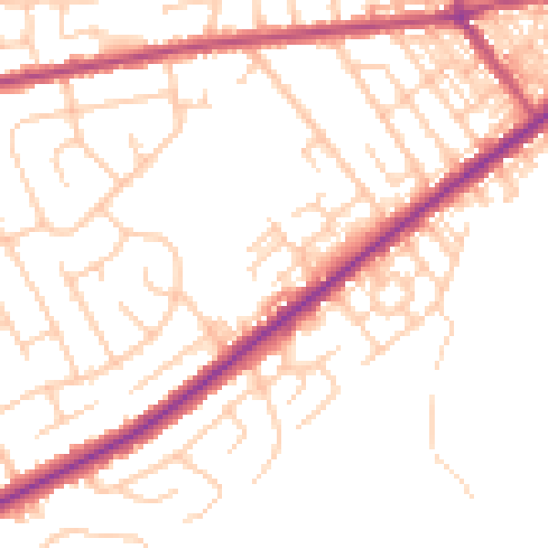 Daytime road noise heatmap for BL8 2XA