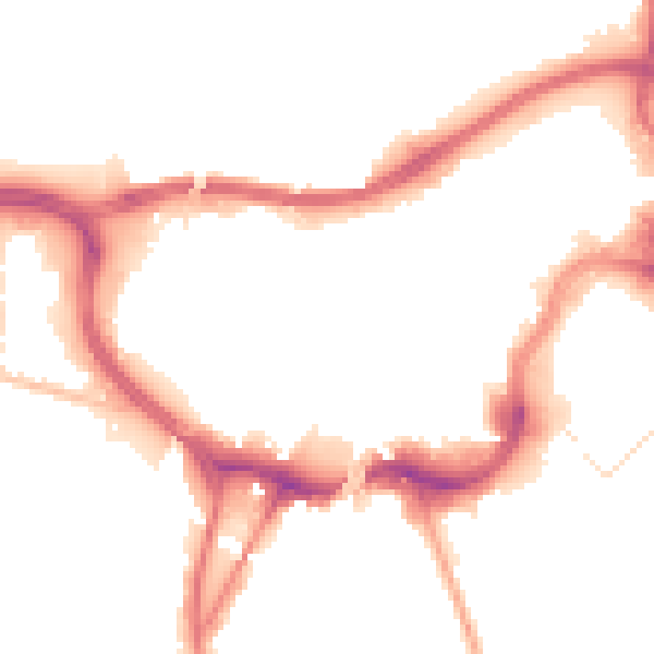 Night-time road noise heatmap for BL9 0EW