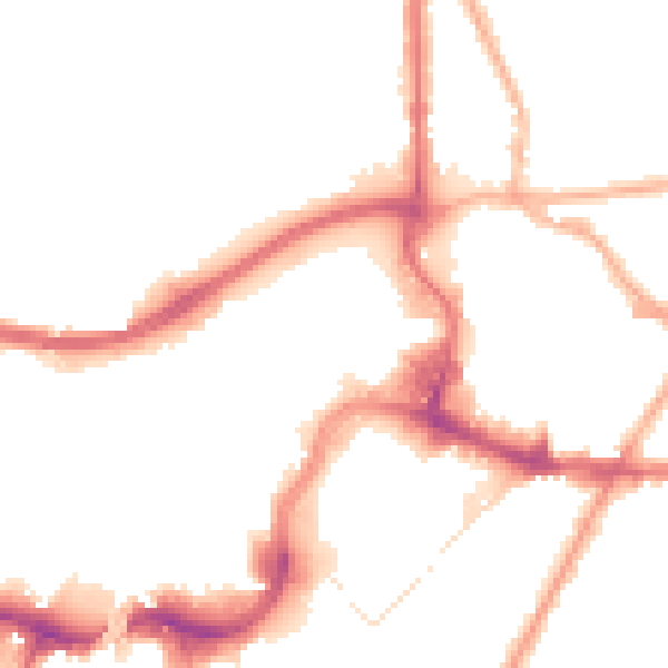 Night-time road noise heatmap for BL9 0JN