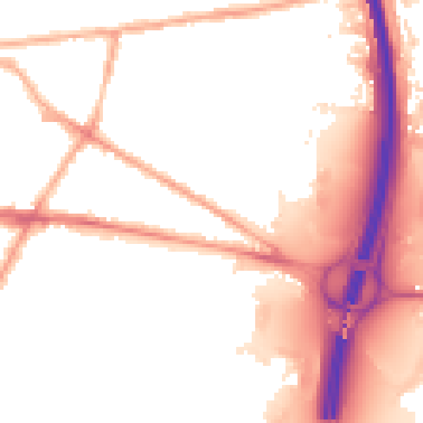 Night-time road noise heatmap for BL9 7DE