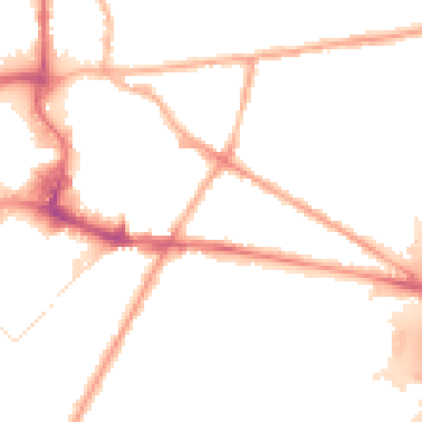 Night-time road noise heatmap for BL9 7PN