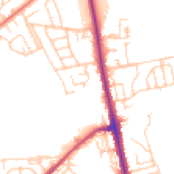 Daytime road noise heatmap for BL9 9SQ