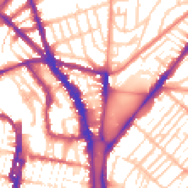 Daytime road noise heatmap for BN1 4JN