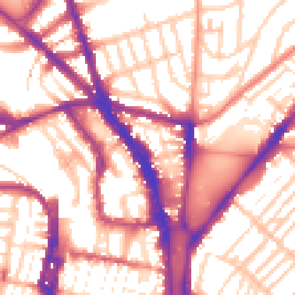 Daytime road noise heatmap for BN1 4JP