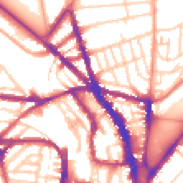 Daytime road noise heatmap for BN1 4JQ