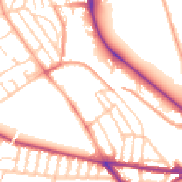 Daytime road noise heatmap for BN1 5AW