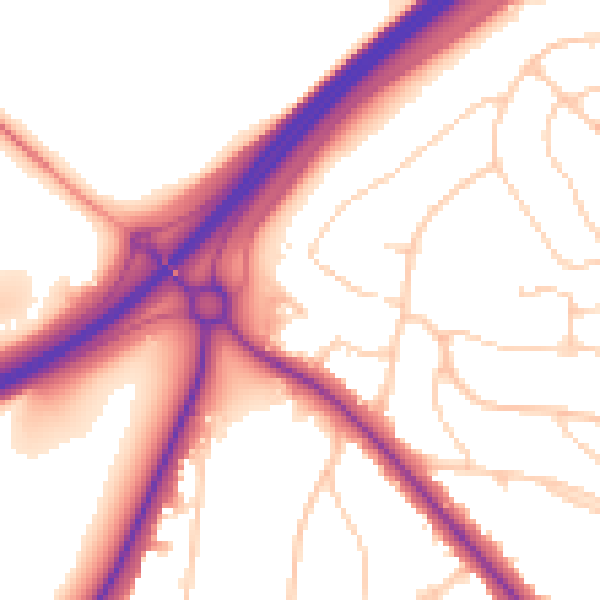 Daytime road noise heatmap for BN1 5LY