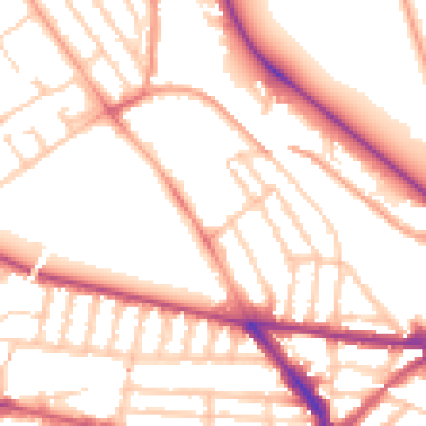 Daytime road noise heatmap for BN1 5PB