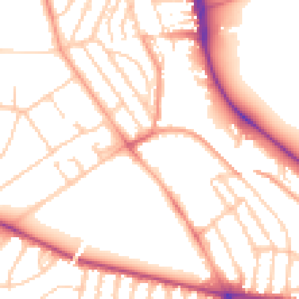 Daytime road noise heatmap for BN1 5PY
