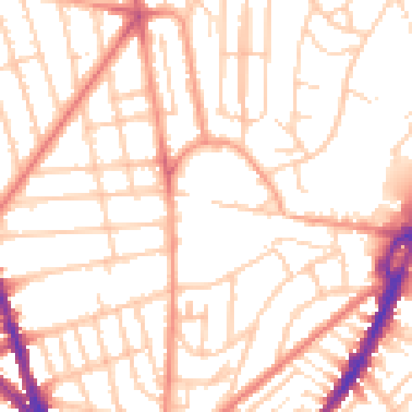 Daytime road noise heatmap for BN1 7BB