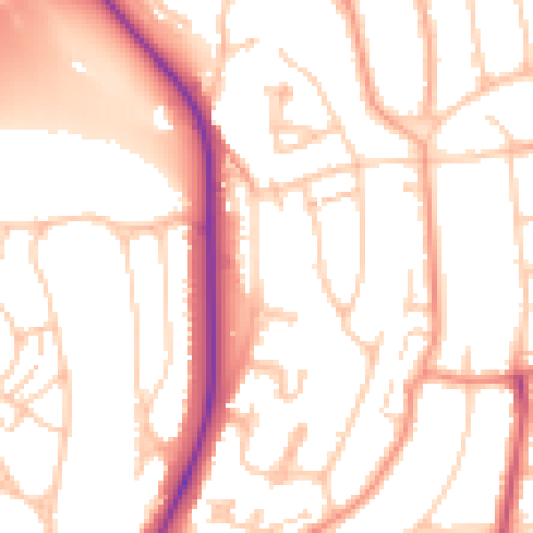 Daytime road noise heatmap for BN1 8XQ