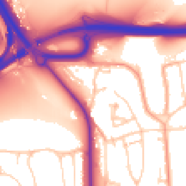 Daytime road noise heatmap for BN1 8YE