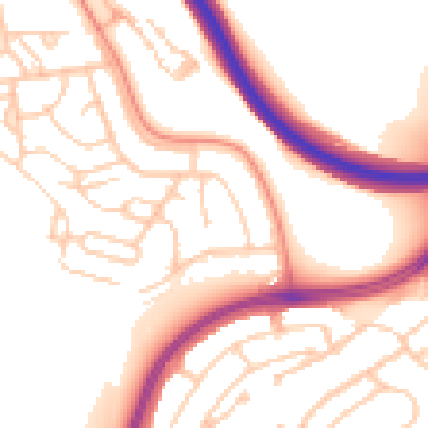 Daytime road noise heatmap for BN1 9AY