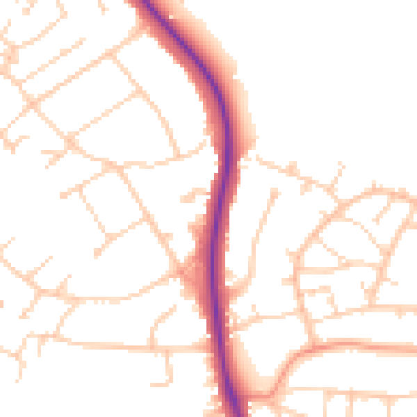 Daytime road noise heatmap for BN20 9NG