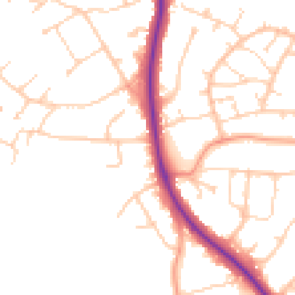 Daytime road noise heatmap for BN20 9NP