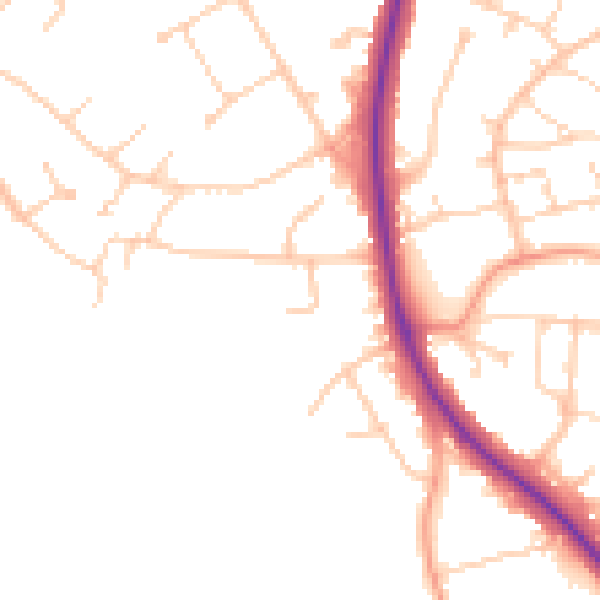 Daytime road noise heatmap for BN20 9SU