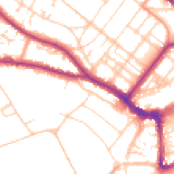 Daytime road noise heatmap for BN21 1BZ