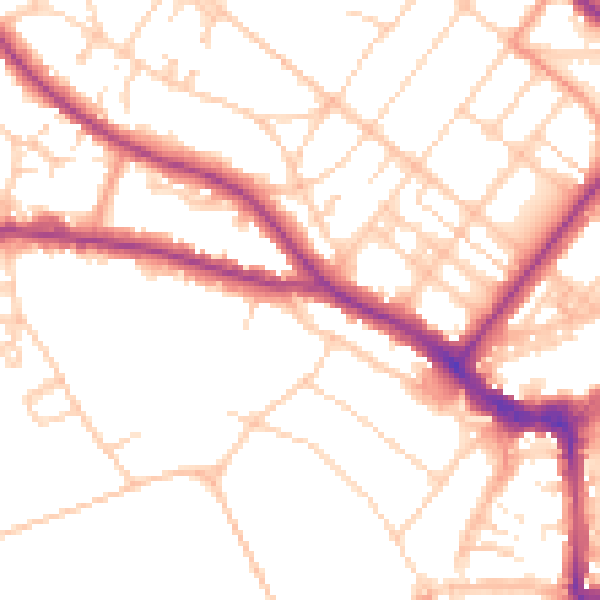 Daytime road noise heatmap for BN21 1EY