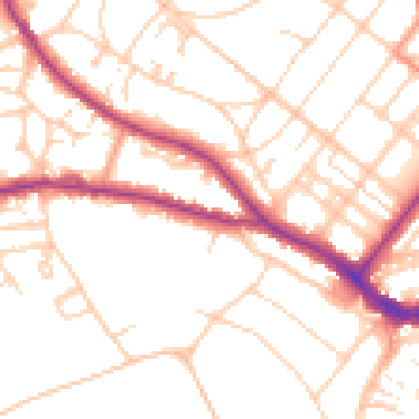 Daytime road noise heatmap for BN21 1HD