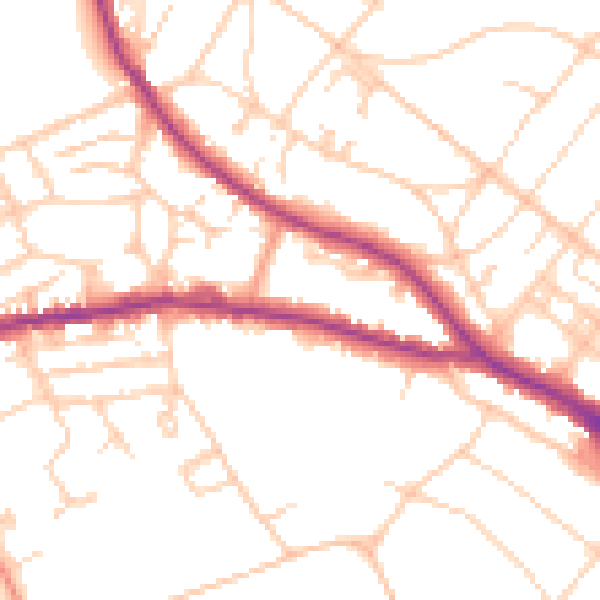 Daytime road noise heatmap for BN21 1HE