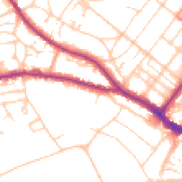 Daytime road noise heatmap for BN21 1HJ