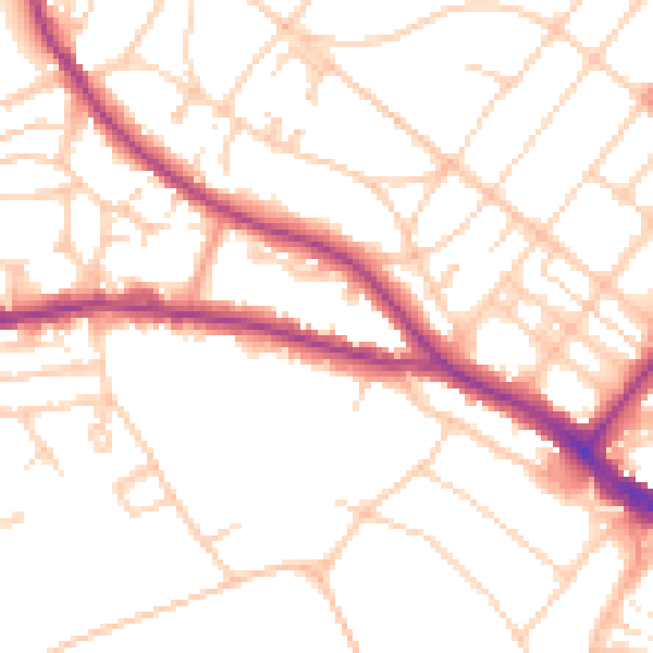 Daytime road noise heatmap for BN21 1NQ