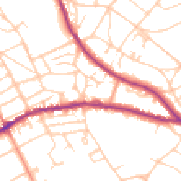 Daytime road noise heatmap for BN21 1PQ