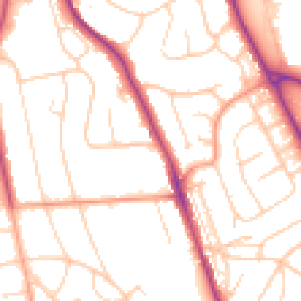 Daytime road noise heatmap for BN21 1XB