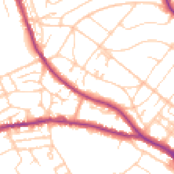 Daytime road noise heatmap for BN21 2LQ