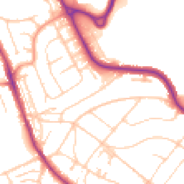 Daytime road noise heatmap for BN21 2PE