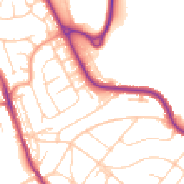Daytime road noise heatmap for BN21 2RJ