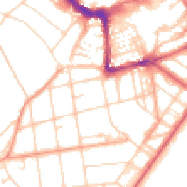Daytime road noise heatmap for BN21 4JQ