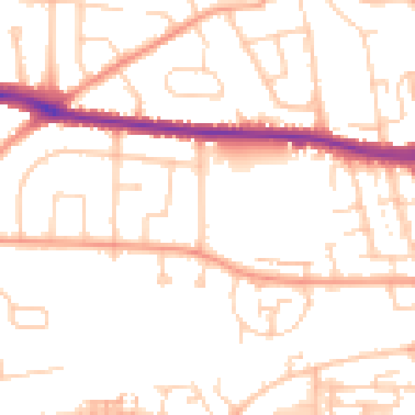 Daytime road noise heatmap for BN42 4LJ