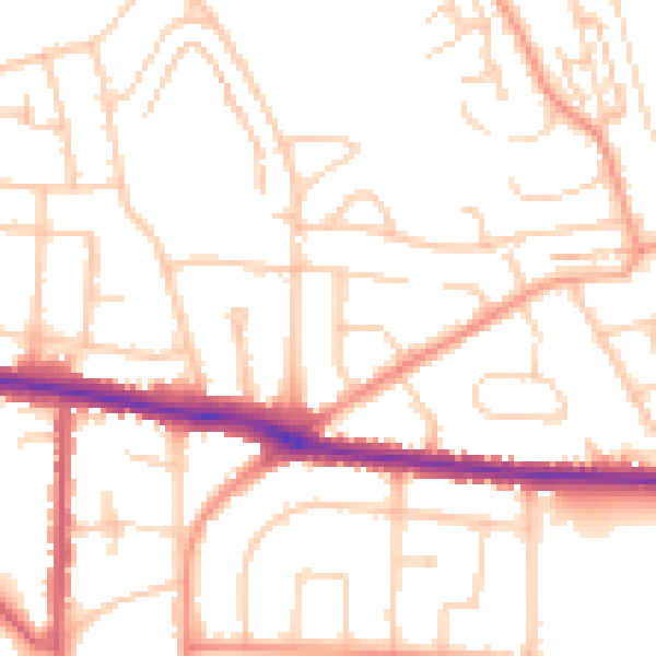Daytime road noise heatmap for BN42 4QJ