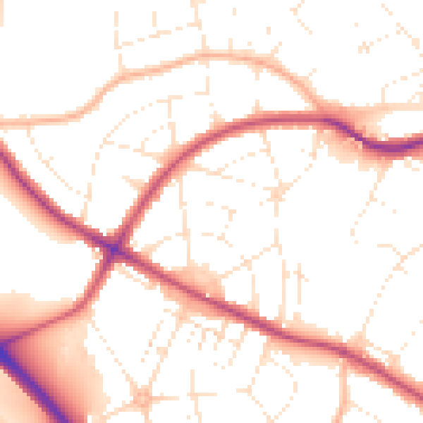 Daytime road noise heatmap for BS9 2JZ