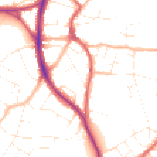 Daytime road noise heatmap for BS9 3BQ