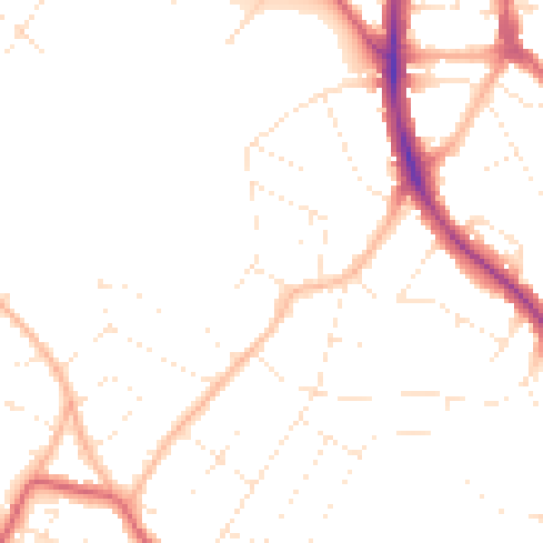 Daytime road noise heatmap for BS9 3QP